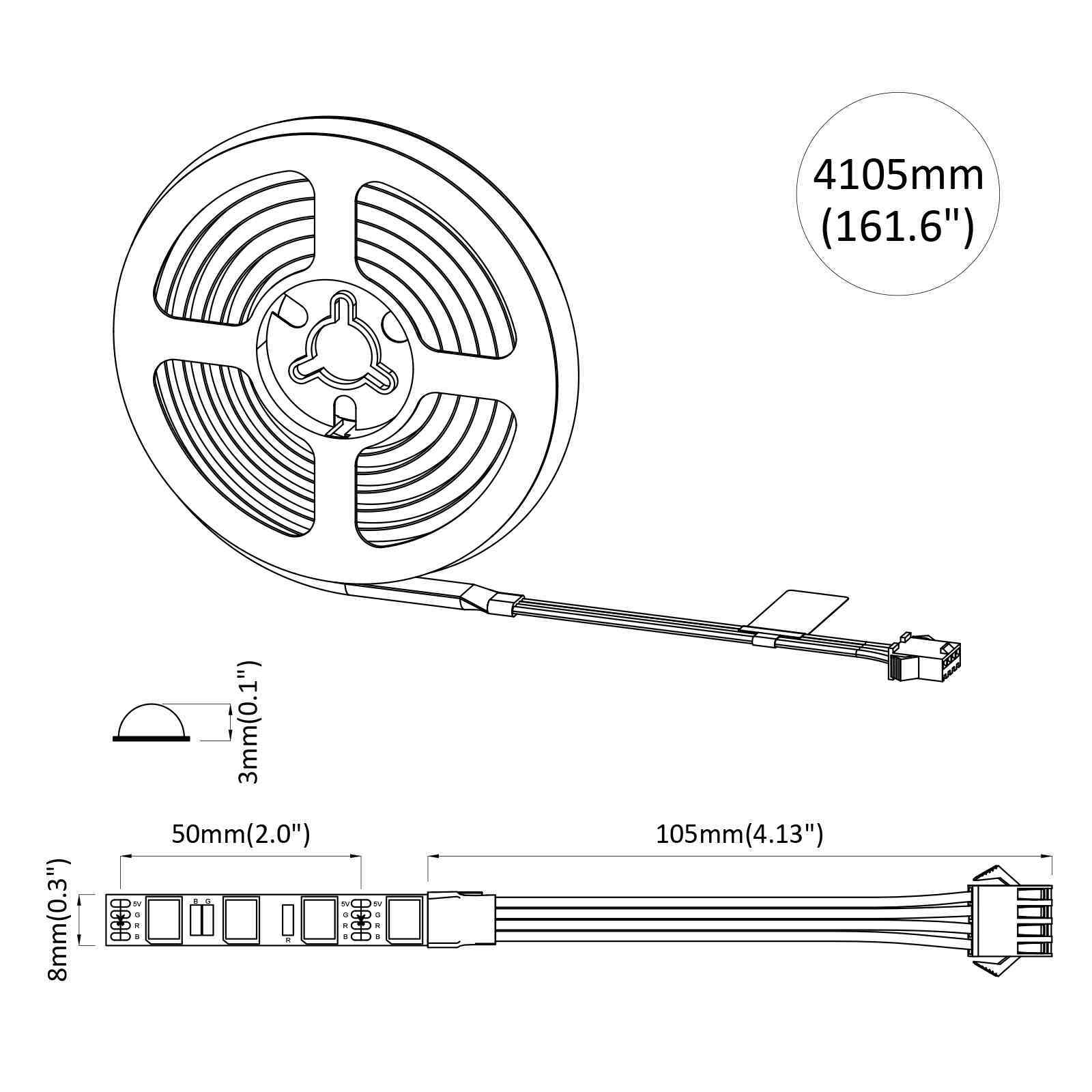 LED Band 2 Pcs Svart och Transparent 4000 Mm Koppar och Plast