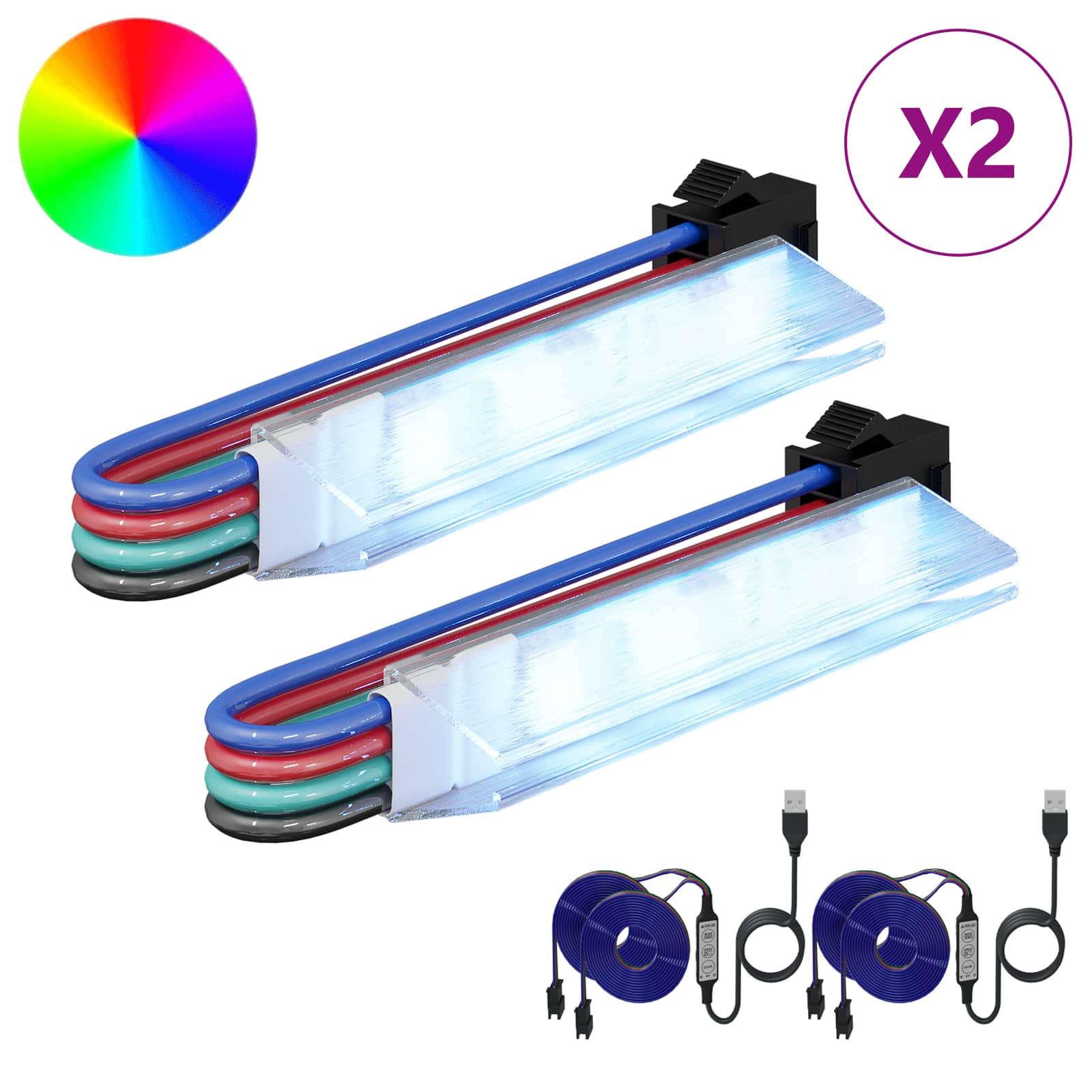 LED Band 2 Pcs Svart och Multicolor 1745 Mm Koppar och Plast