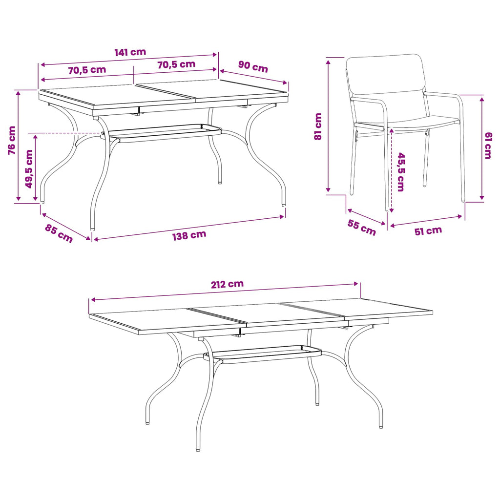 Trädgårdsmöbelset 7 Pcs Antracit Stål