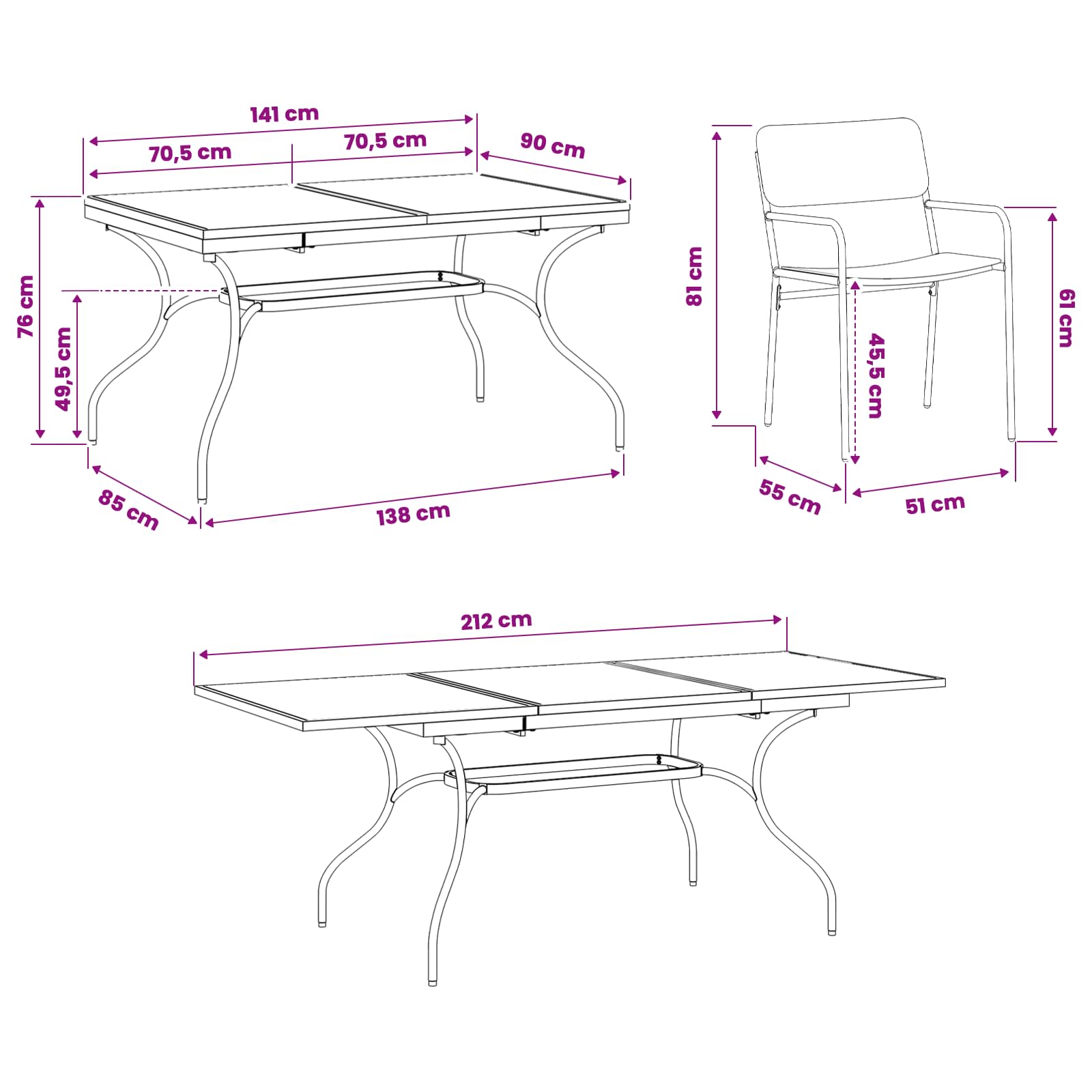 Trädgårdsmöbelset 7 Pcs Antracit Stål