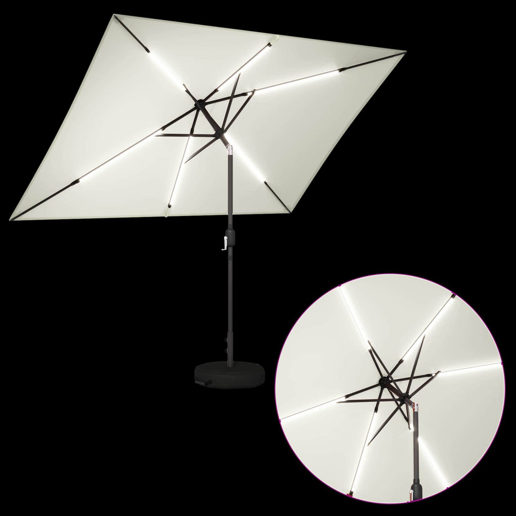 Trädgårdsparasol med LED-lampor och bas