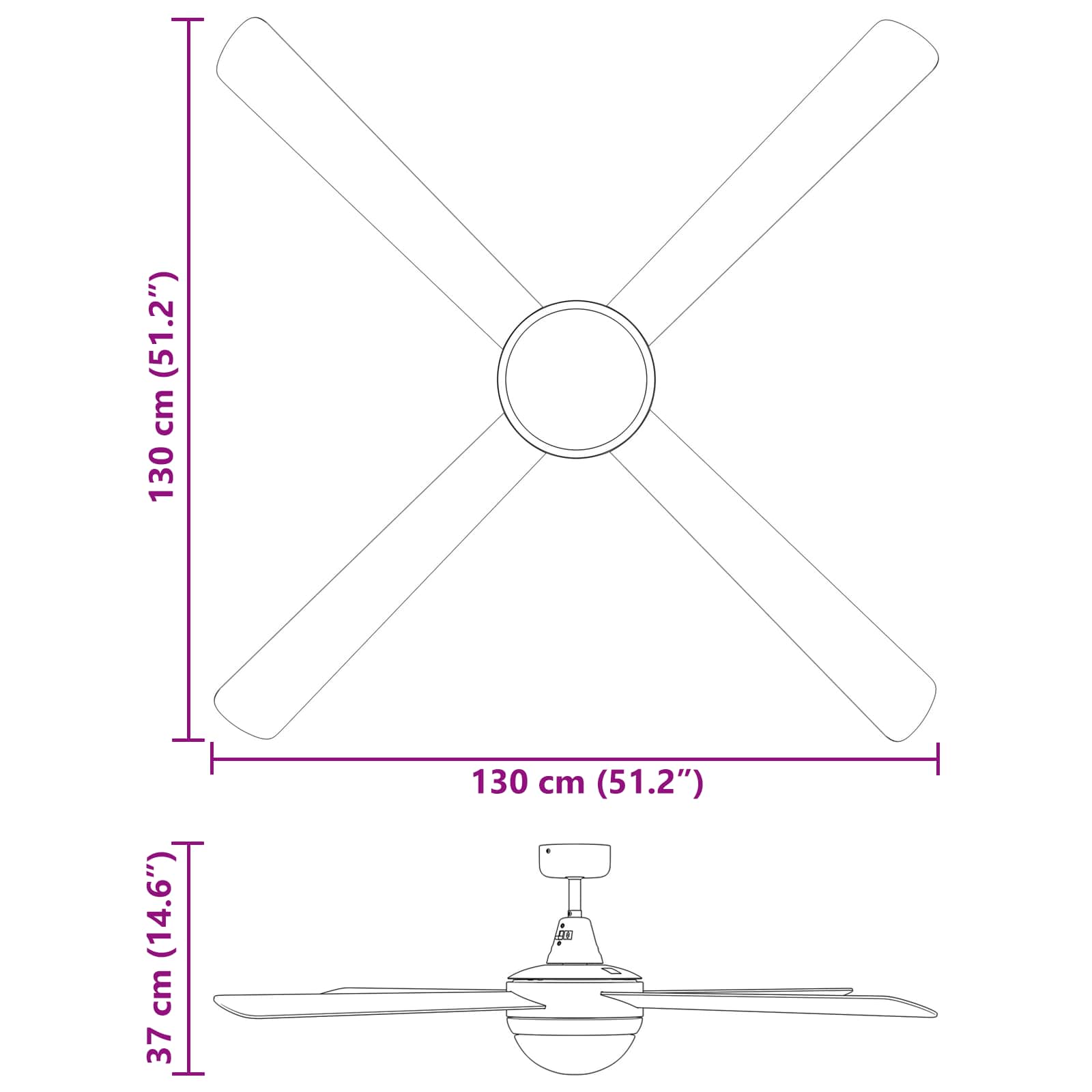 Takfläkt med fjärrkontroll Ø 130 cm