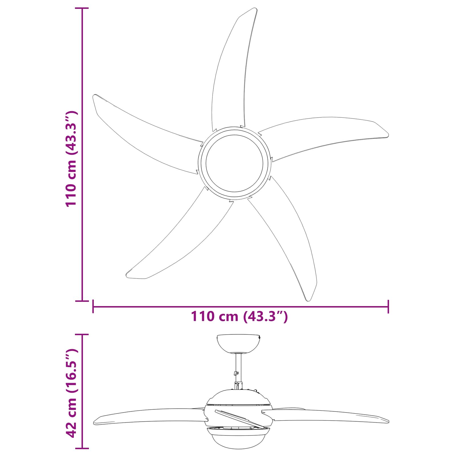 Takfläkt med fjärrkontroll Ø 110 cm