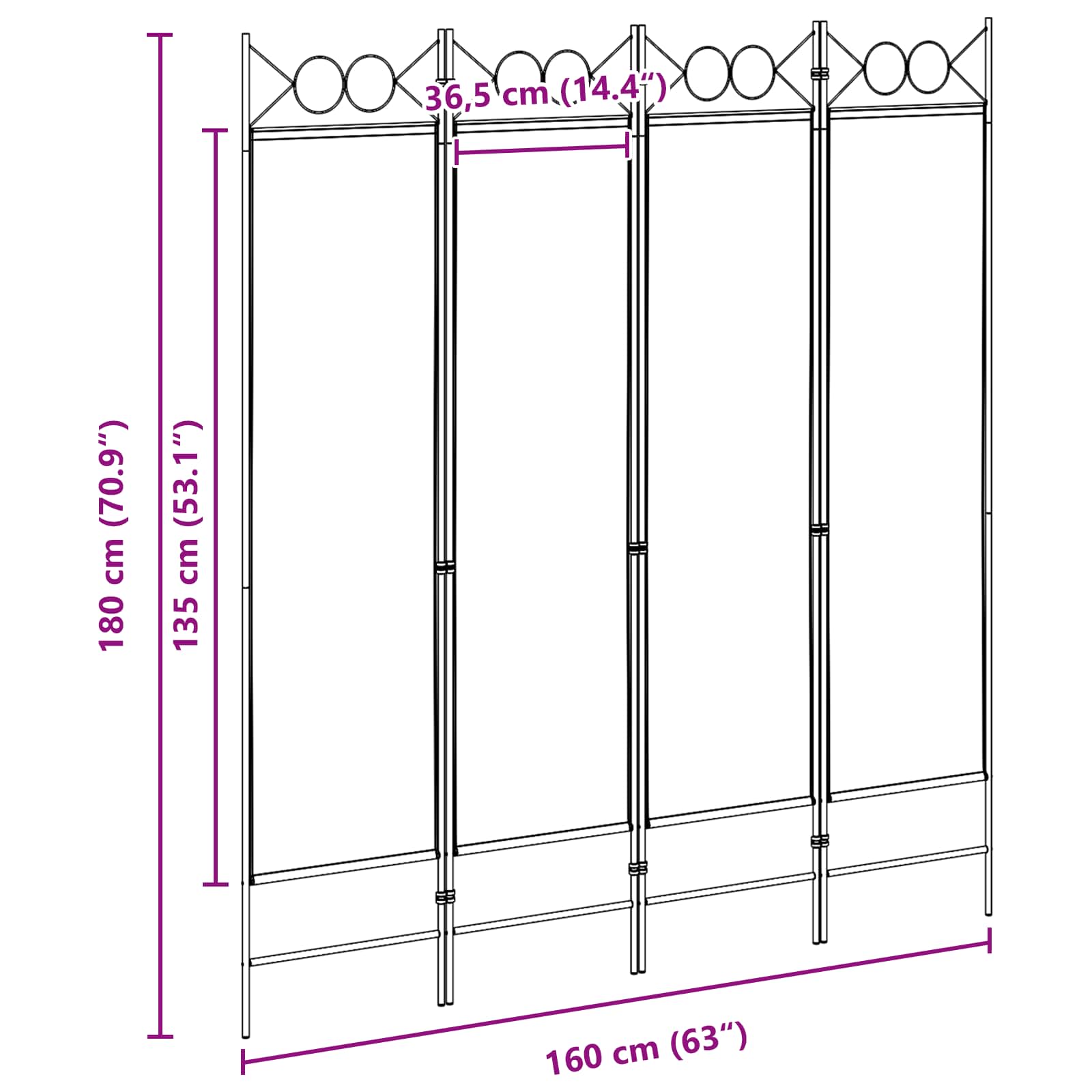 4-panelig rumsavskiljare